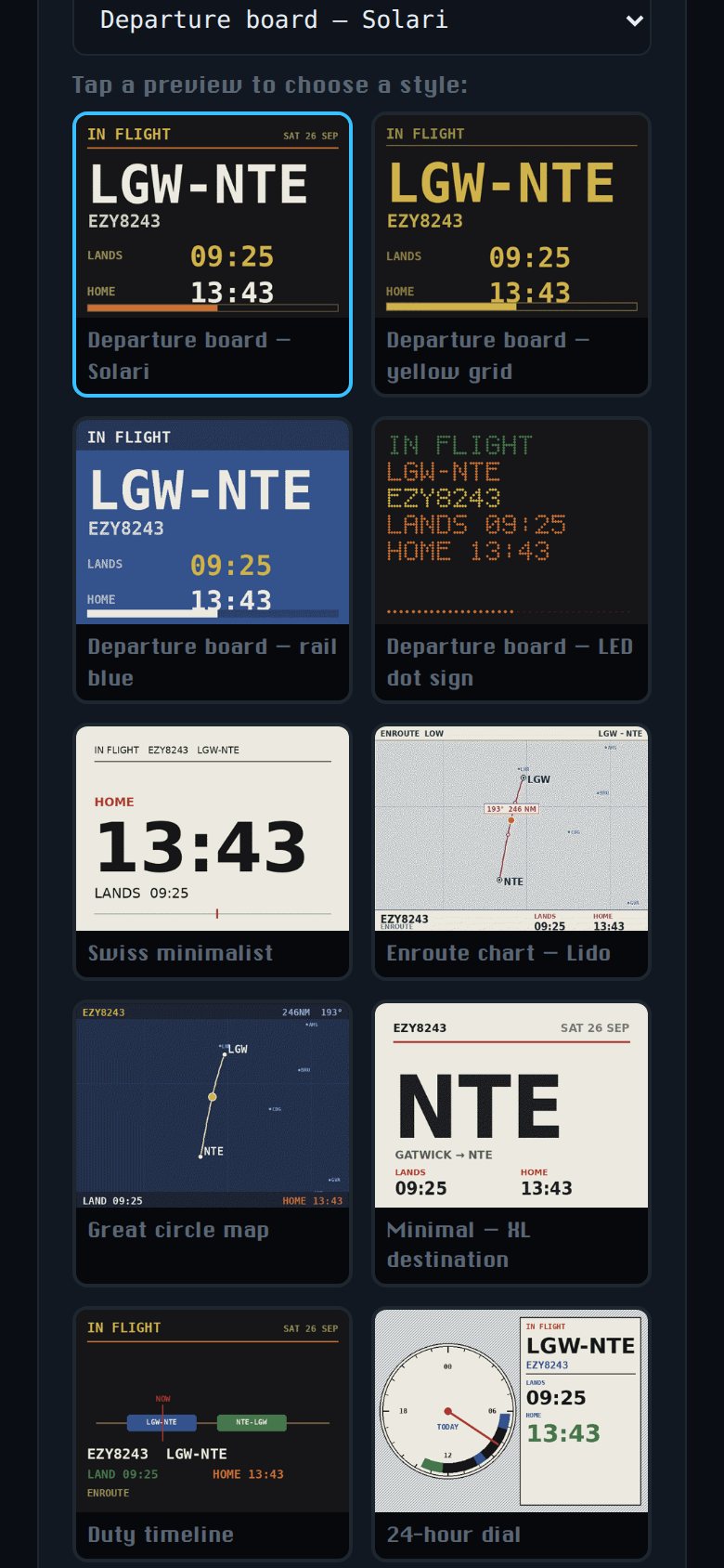 The style picker, a grid of previews of each style